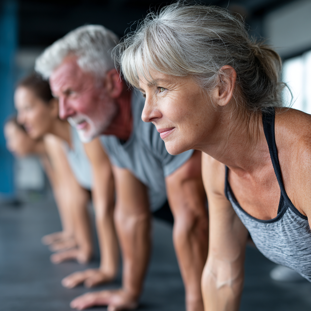 Mature adults participating in fitness training session